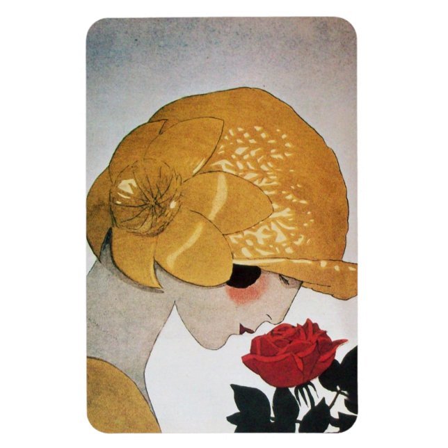 DAME MIT ROTER ROSE MAGNET (Vertikal)
