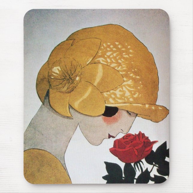 DAME MIT ROTER ROSE MOUSEPAD (Vorne)