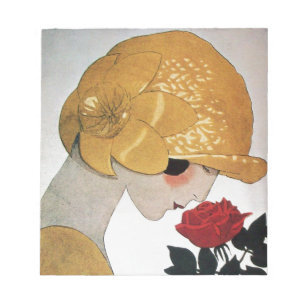 DAME MIT ROTER ROSE NOTIZBLOCK
