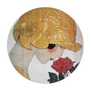 DAME MIT ROTER ROSE Schönheit Mode  Schneidebrett