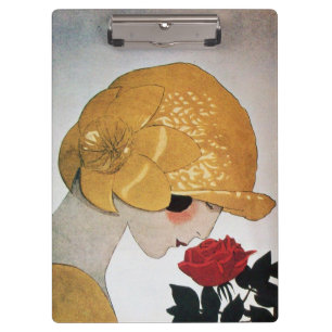 DAME MIT ROTER ROSE Schönheitsmode Klemmbrett