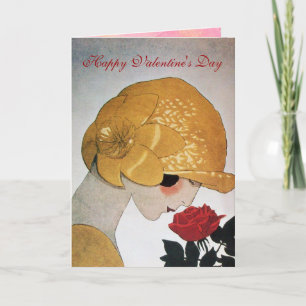 DAME MIT ROTER ROSE Valentinstag Feiertagskarte