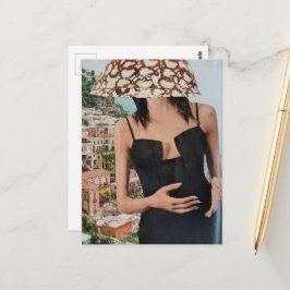 Dame mit Schüssel auf dem Kopf Surrealer Collage Postkarte