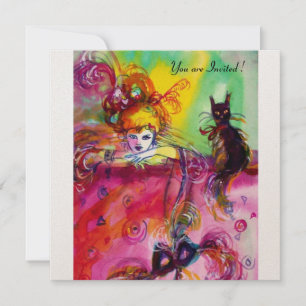 DAME MIT SCHWARZER KATZE /Mardi Gras  Maskenball Einladung