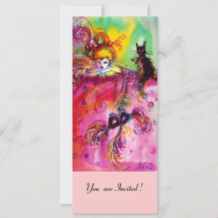DAME MIT SCHWARZER KATZE /Mardi Gras Maskenparty Einladung