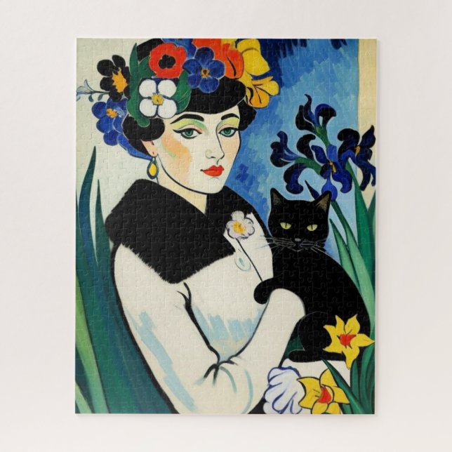 Dame mit schwarzer Katze Puzzle (Vertikal)