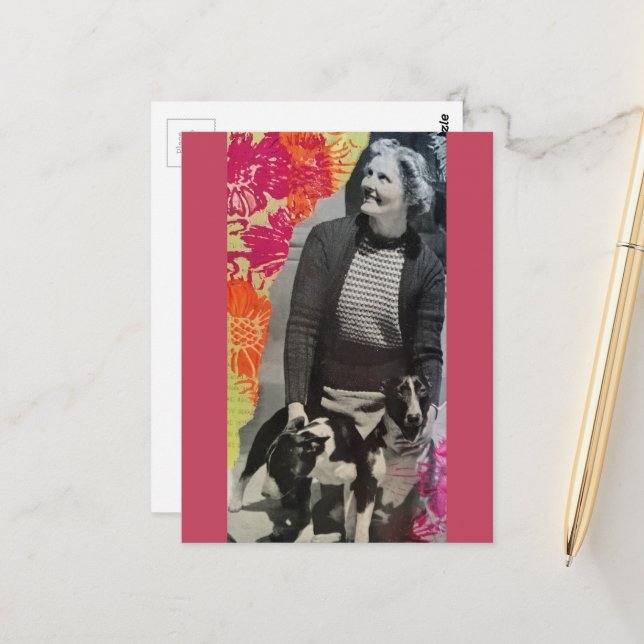 Dame mit zwei Hunden Collage Postkarte (Vorderseite/Rückseite Beispiel)