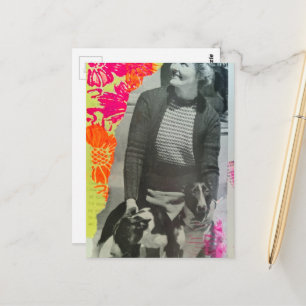 Dame mit zwei Hunden Collage Postkarte
