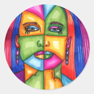 Dame of the Stars Abstrakte Frauenkunst Runder Aufkleber