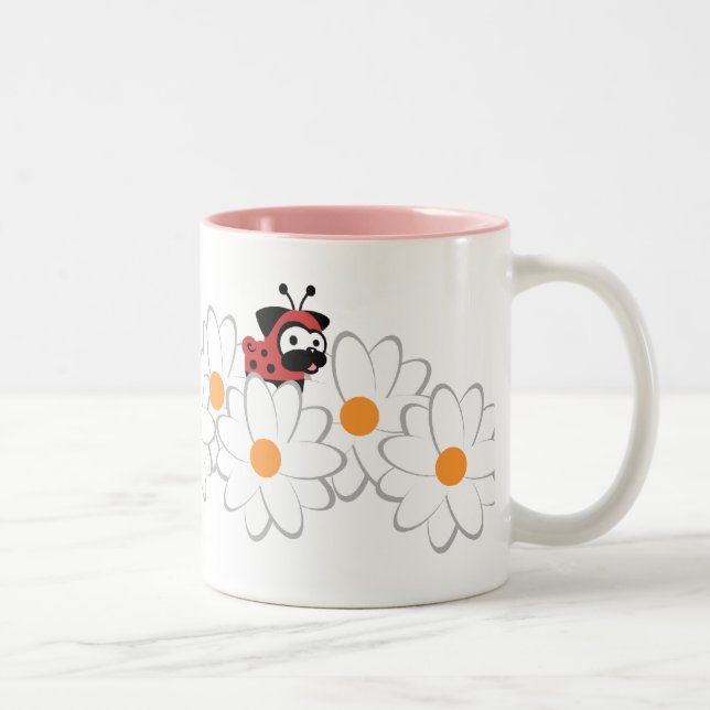 Dame Pug Mug (White&Gray Blumen) Zweifarbige Tasse (Rechts)
