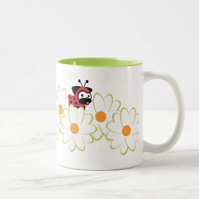 Dame Pug Mug (White&Green Blumen) Zweifarbige Tasse (Rechts)