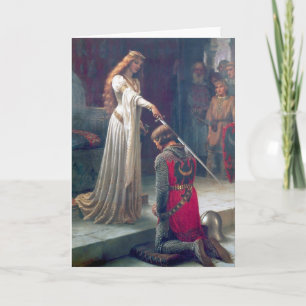 Dame Queen knighting Ritter Antique Malerei Karte