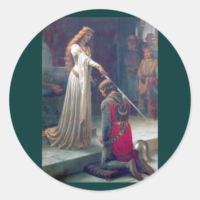Dame Queen knighting Ritter Antique Malerei Runder Aufkleber (Vorderseite)