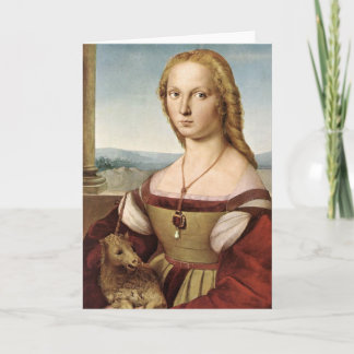 Dame RAPHAEL mit einer Einhorn-Gruß-Karte Karte
