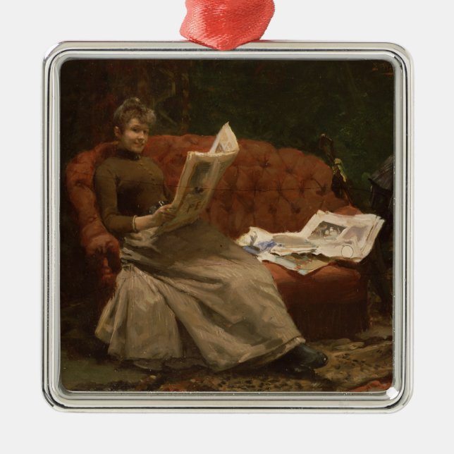 Dame Reading Ornament Aus Metall (Vorne)