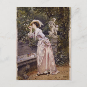 Dame riecht Rosen Postkarte