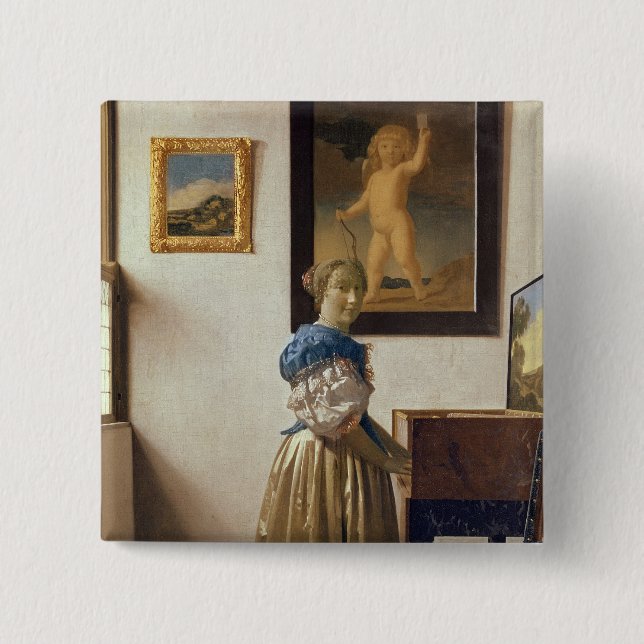 Dame stehend am Virginal, c.1672-73 Button (Vorderseite)