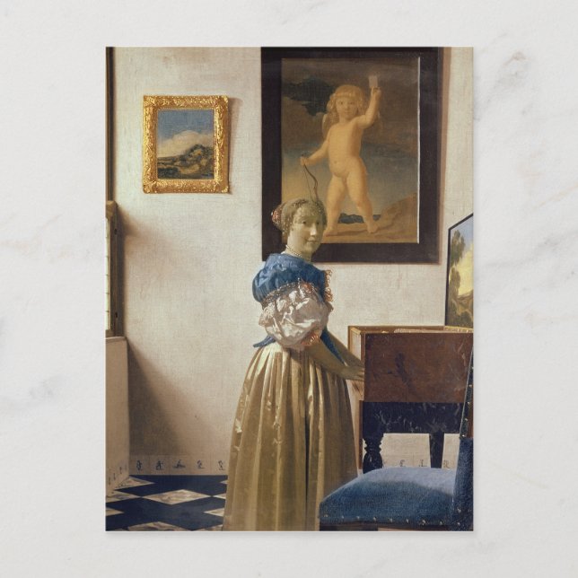 Dame stehend am Virginal, c.1672-73 Postkarte (Vorderseite)
