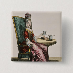 Dame Taking Coffee, Modegeck, c.1695 (engravi Button