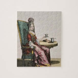 Dame Taking Coffee, Modegeck, c.1695 (engravi Puzzle