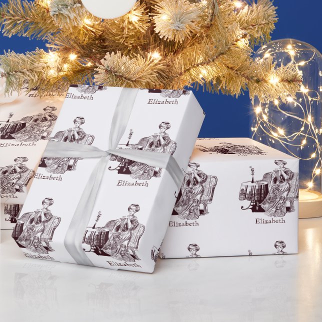 Dame trinkt Tee Geschenkpapier (Feiertage)