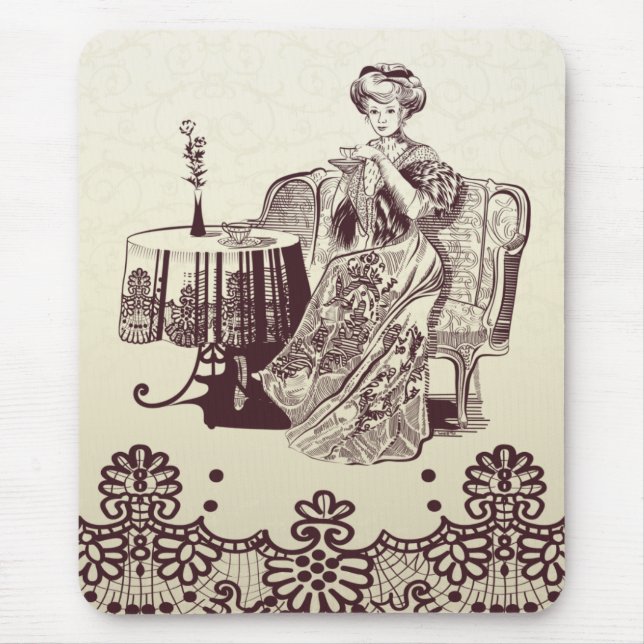 Dame trinkt Tee Mousepad (Vorne)