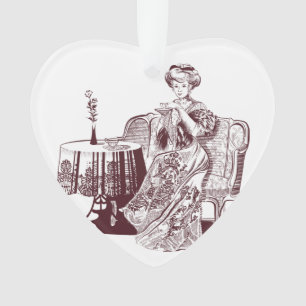 Dame trinkt Tee Ornament