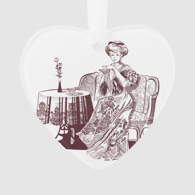 Dame trinkt Tee Ornament (Vorderseite)