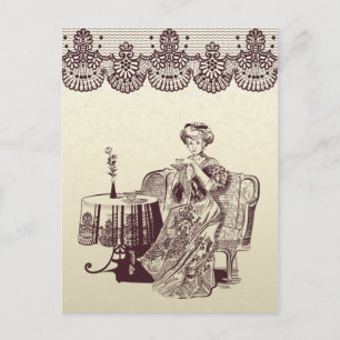 Dame trinkt Tee Postkarte