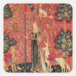 DAME UND EICHHORN Fantasie Blumen,Tiere Quadratischer Aufkleber