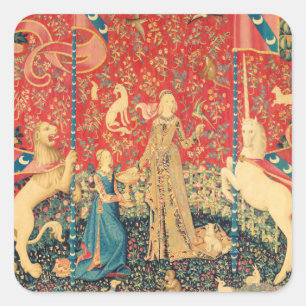 DAME UND EICHHORN Fantasie Blumen,Tiere Quadratischer Aufkleber