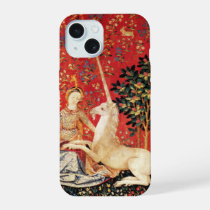 DAME UND EINHORN Fantasie-Tiere Grün Rot Blumenmus iPhone 15 Hülle