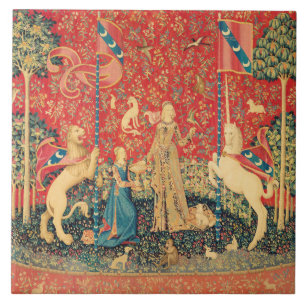 DAME UND EINHORN Fantasy Blumen,Tiere Fliese