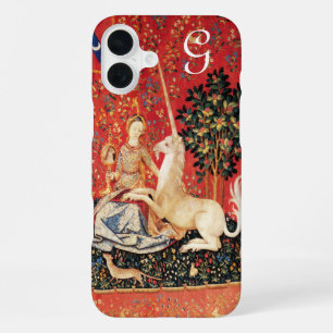 DAME UND EINHORN Fantasy Blumen,Tiere Monogramm iPhone 16 Plus Hülle