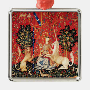 DAME UND EINHORN Löwe,Fantasy Blumen,Tiere Ornament Aus Metall
