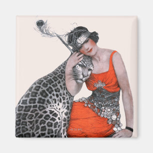 Dame und Leopard Magnet