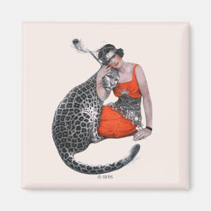 Dame und Leopard Magnet