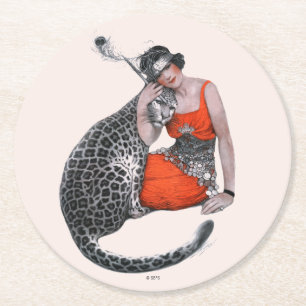 Dame und Leopard Runder Pappuntersetzer