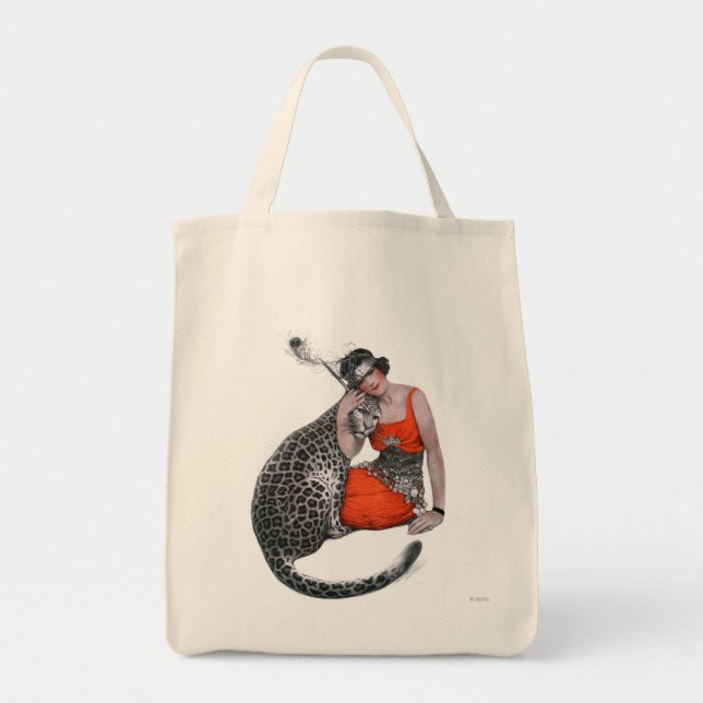 Dame und Leopard Tragetasche (Vorne)