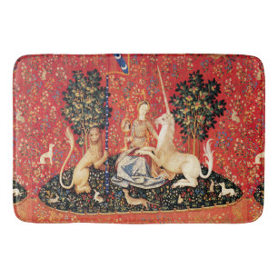 DAME UND UNICORN Löwe, Fantasie-Blumen, Tiere Badematte