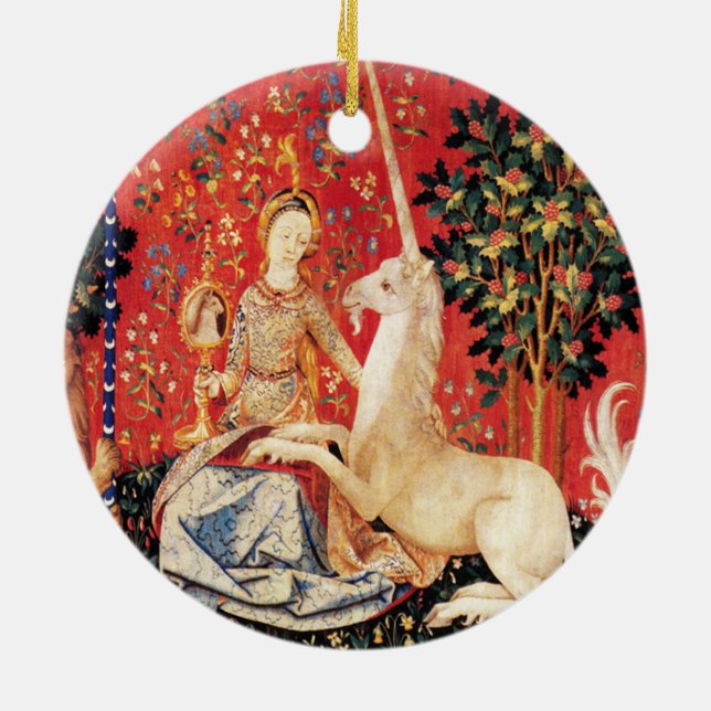 DAME UND UNICORN Löwe, Fantasie-Blumen, Tiere Keramikornament (Hinten)