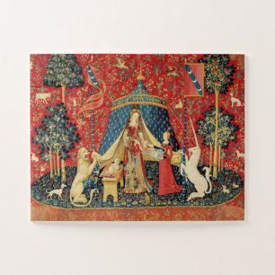 DAME UND UNICORN Löwe, Fantasie-Blumen, Tiere Puzzle