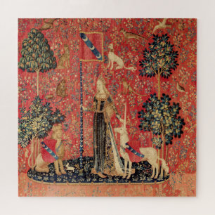 DAME UND UNICORN Löwe, Fantasie-Blumen, Tiere Puzzle