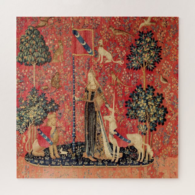 DAME UND UNICORN Löwe, Fantasie-Blumen, Tiere Puzzle (Horizontal)