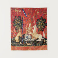DAME UND UNICORN Löwe, Fantasie-Blumen, Tiere
