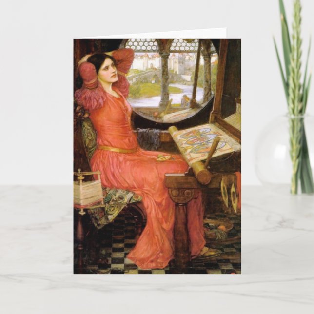 Dame von Shalott sitzend an ihrem Schreibtisch Karte (Vorderseite)