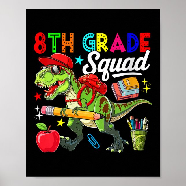 Damen 8. Klasse Squad Back To School T-Rex Single Poster (Vorne)