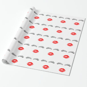 Damen-Augen-Peitschen und Lippenstift-Kuss Geschenkpapier