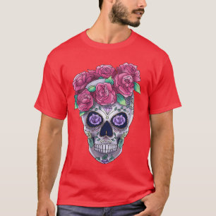 Damen Calavera Blumen Gruselige Monster Horror Hal T-Shirt