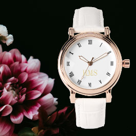 Damen Chic Stilvoll Elegante Rose Mit Monogramm Armbanduhr